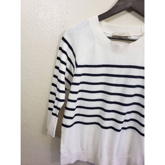 Loft Cotton White Black Crewneck Sweater size S - Picture 9 of 10